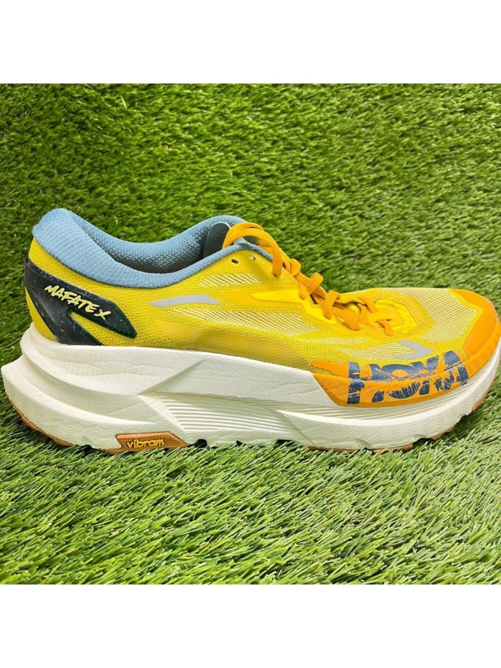 Hoka One One Mafate X Mens Size 12 Yellow Blue Athletic Running Shoes Sneakers